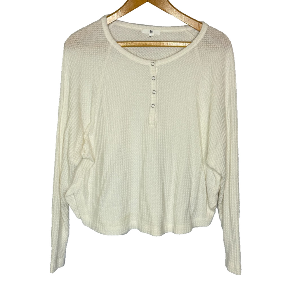 Women s Large BP Nordstrom White Waffle Henley Lounge Shirt Polyester